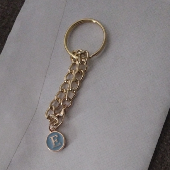 None Accessories - Gold & Blue Enamel Initial E Bag Charm Keychain - Personalized Elegant Accessory
